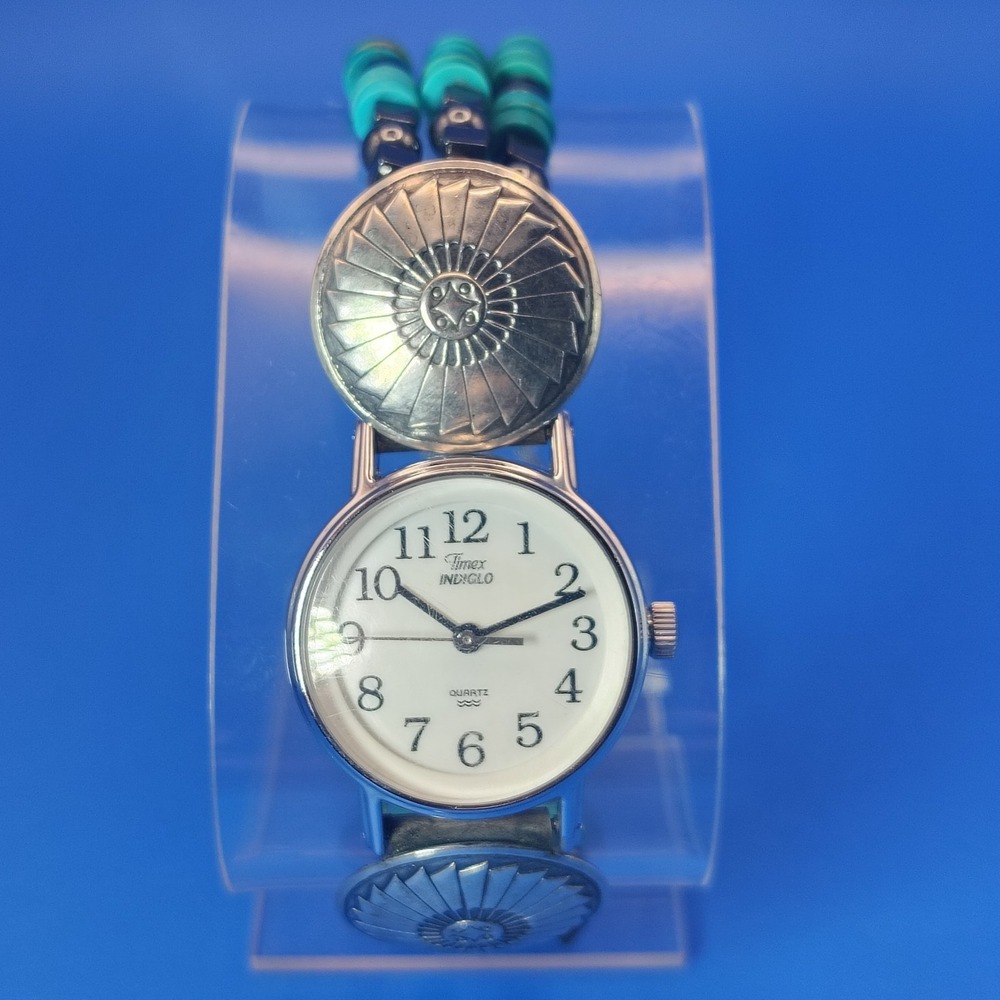 Vintage 1998 Timex Indiglo Sterling Silver Native Turquoise Women's Quartz Watch